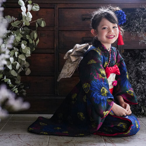 千葉市ドライフラワーたくさんのおしゃれ可愛いフォトスタジオで七五三撮影